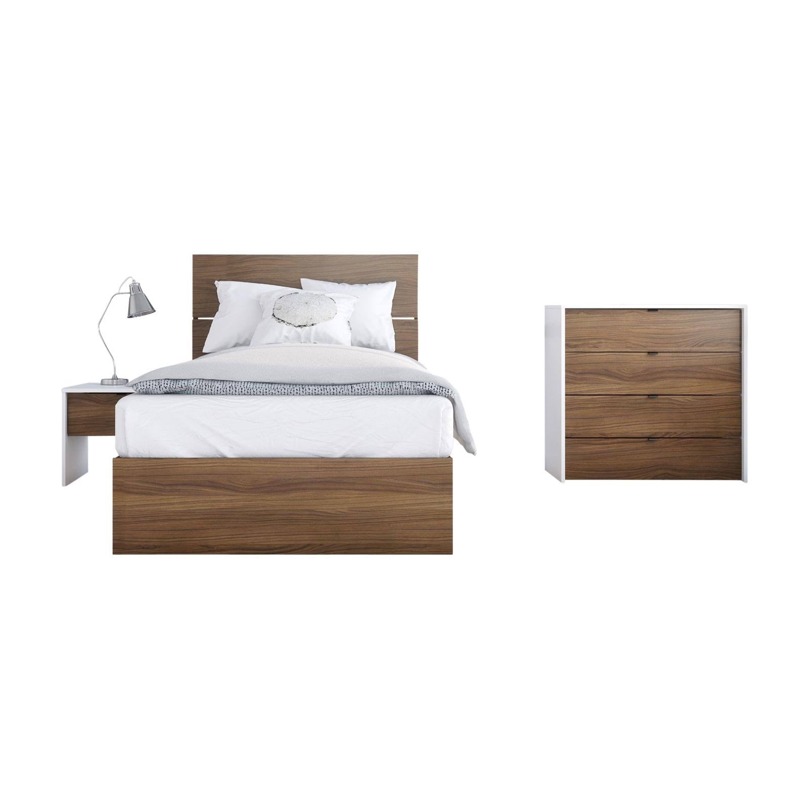 4 Piece Twin Size Bedroom Set Walnut White X804926