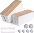 White Bamboo Style Cable Organizer Box, 2 Pack, 17 PCS Set V989895