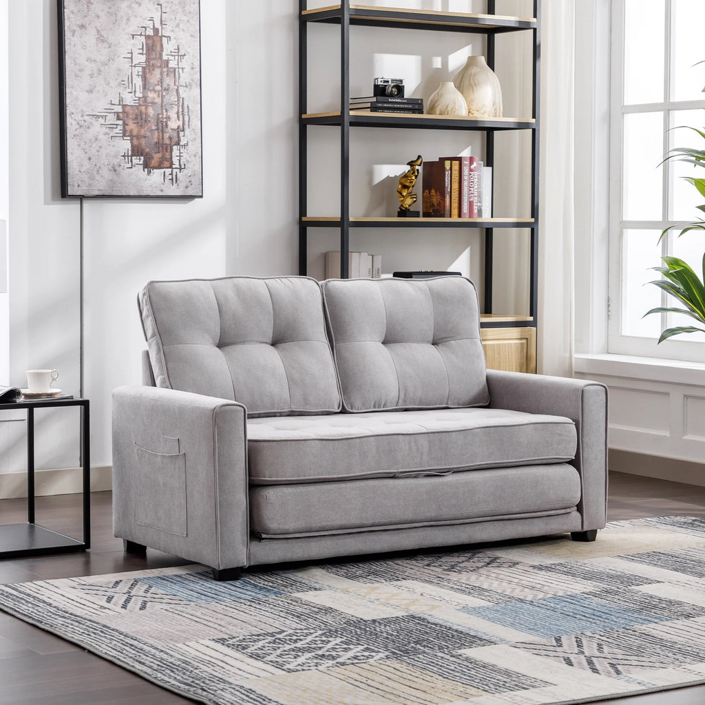 Grey Upholstered Loveseat Sofa with Pull-Out Bed B12129