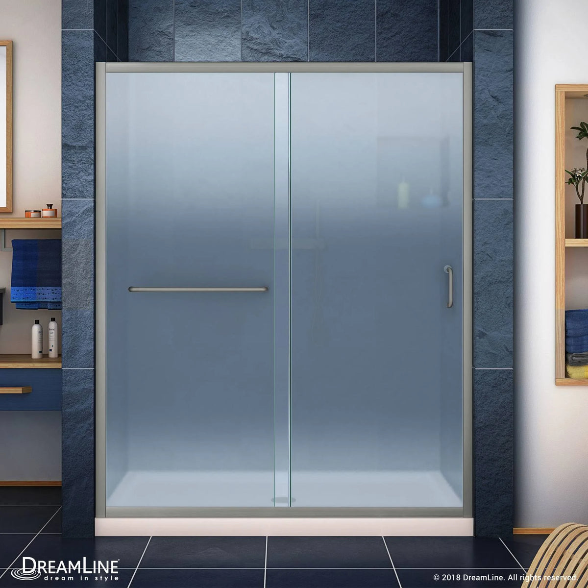Frosted Sliding Shower Door in Brushed Nickel B903
