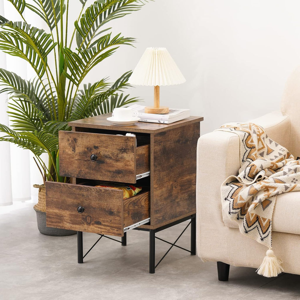 Vintage 2 Drawer End Table with Metal Frame H30031