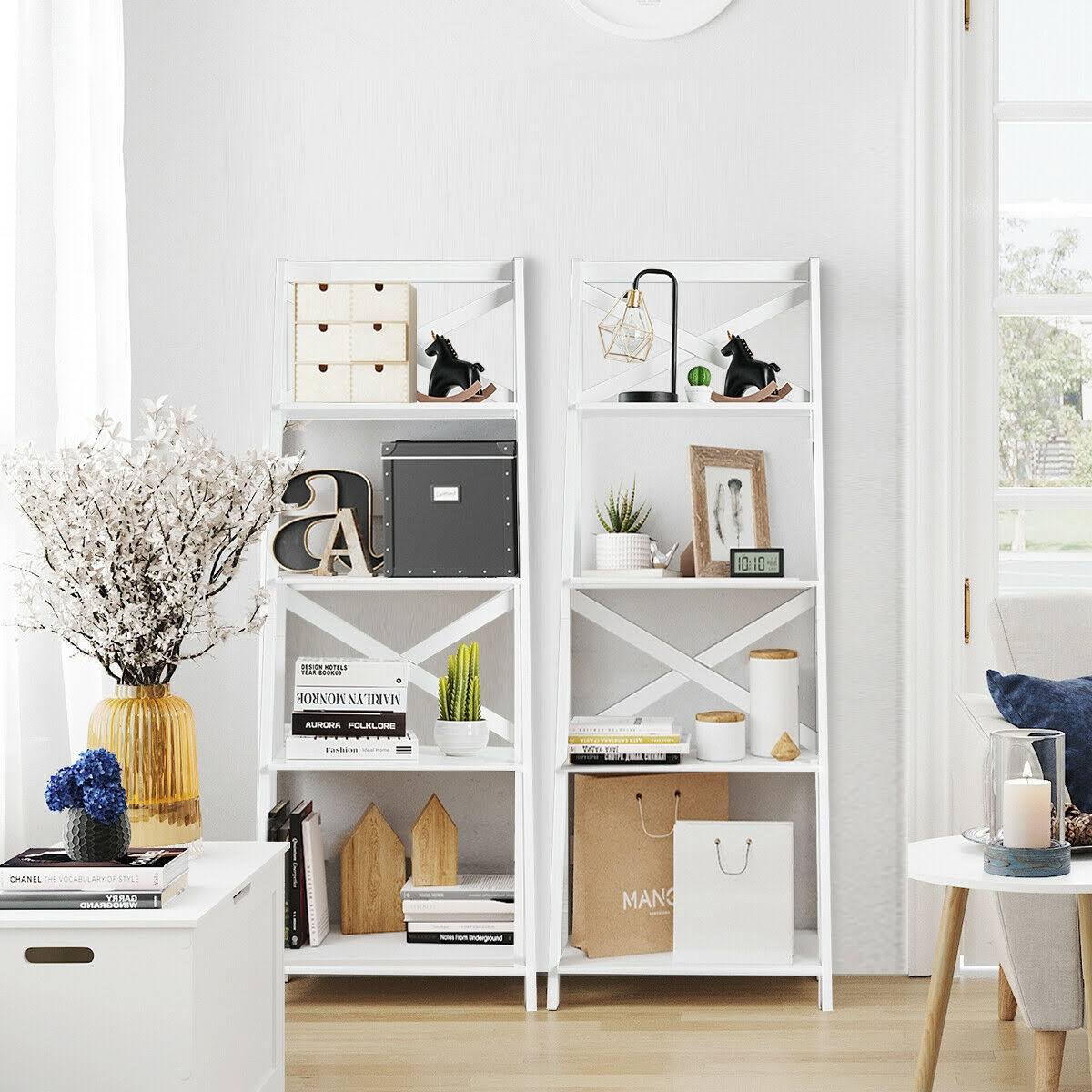 White 4-Tier Wood Display Storage Bookshelf Z975466