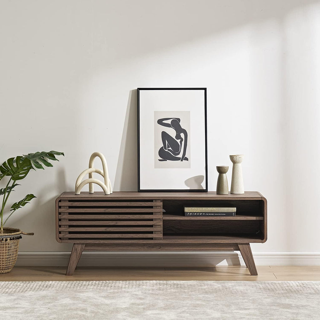 Scandinavian TV Stand with Slatted Door S134666