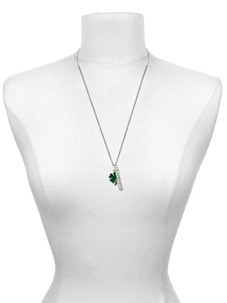Green Enamel Four Leaf Clover Charm Necklace, 23" D80741