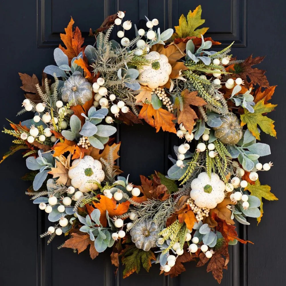 Fall Wreath with Berry Pumpkin and Maple Leaves R74574