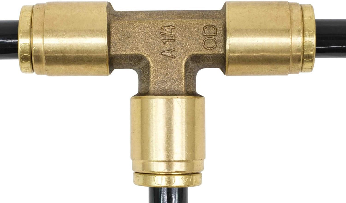 Brass Push to Connect Union Tee Air Brake Tube Fitting, 1/4" Tube OD (5 Pack) T26365