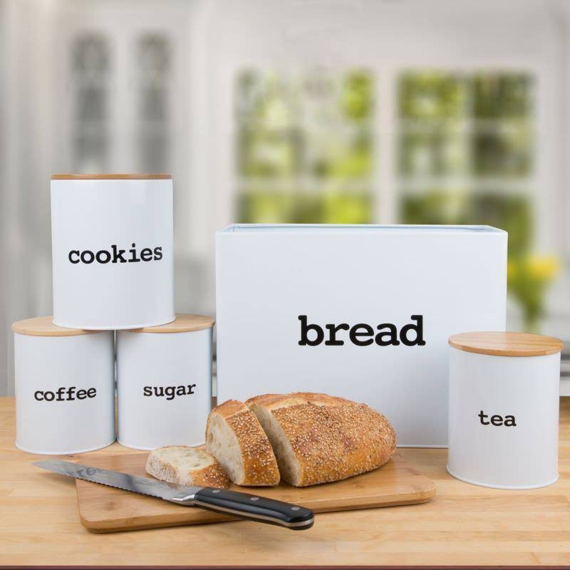 Extra Large Bread Box and 5 Piece Kitchen Canister Set with Bread Cutting Board J690868