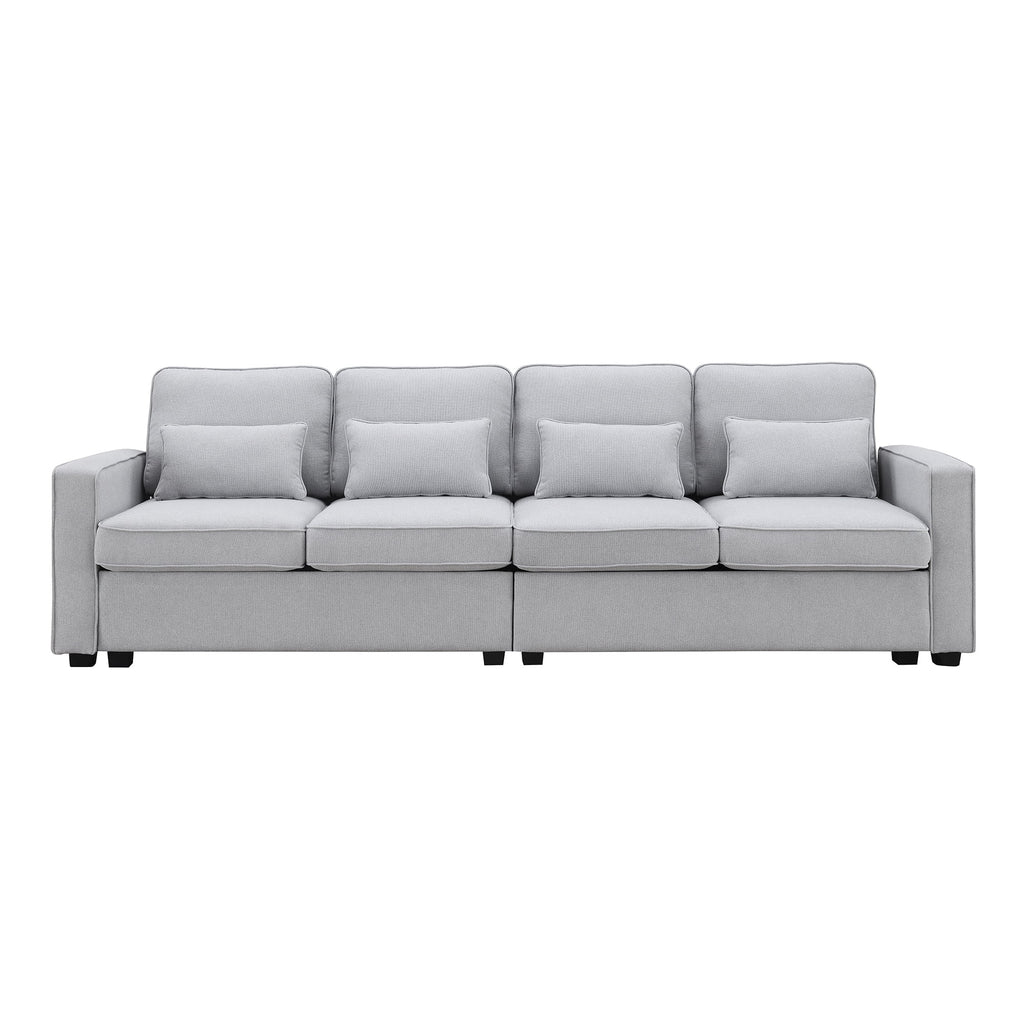 Light Grey 4-Seater Linen Fabric Sofa with 4 Pillows Z17171