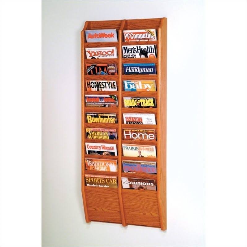 Medium Oak Wall Mount Magazine Rack M2389
