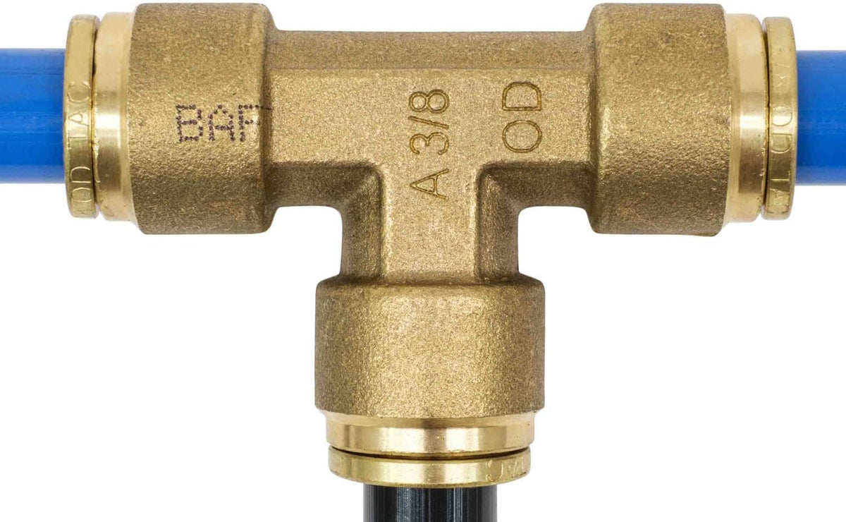Brass Push to Connect Union Tee Air Brake Tube Fitting, 1/4" Tube OD (5 Pack) T26365