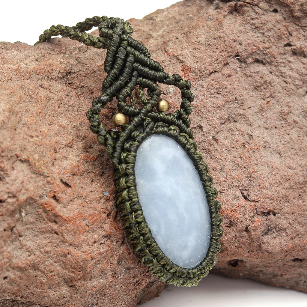 Blue Opal Macrame Gemstone Handmade Necklace 20-36'' S82606