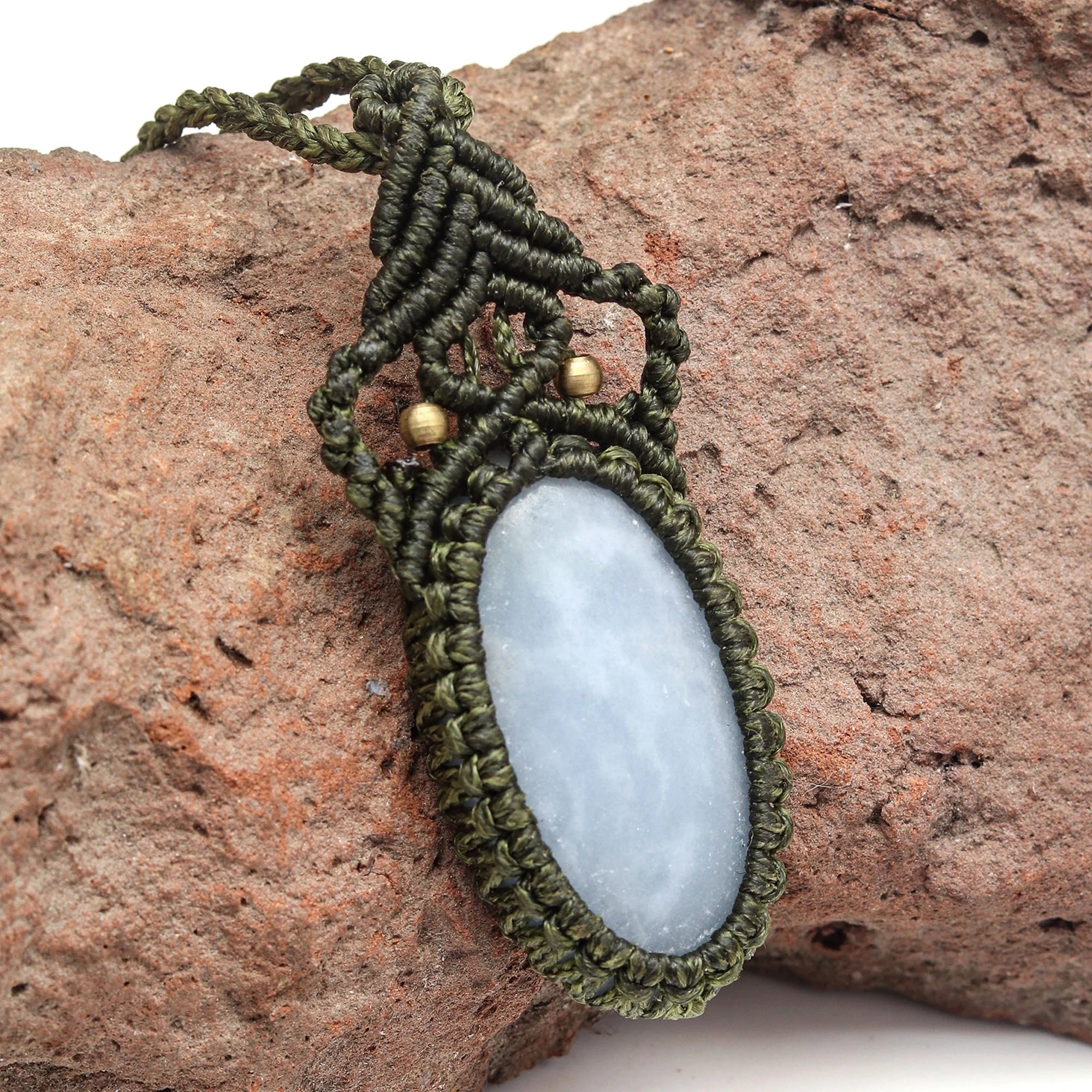 Blue Opal Macrame Gemstone Handmade Necklace 20-36'' S82606