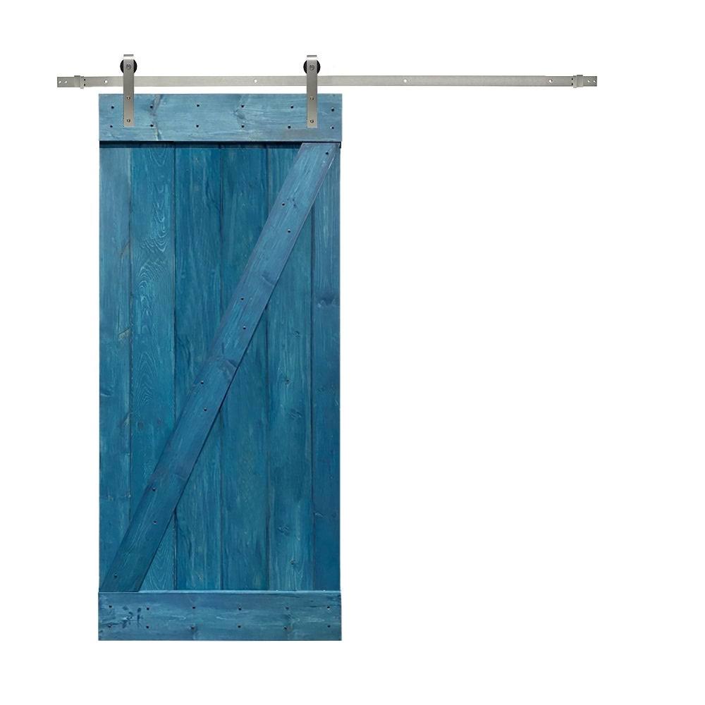 Red Walnut Stained Wood Interior Sliding Barn Door with Hardware Kit P126849