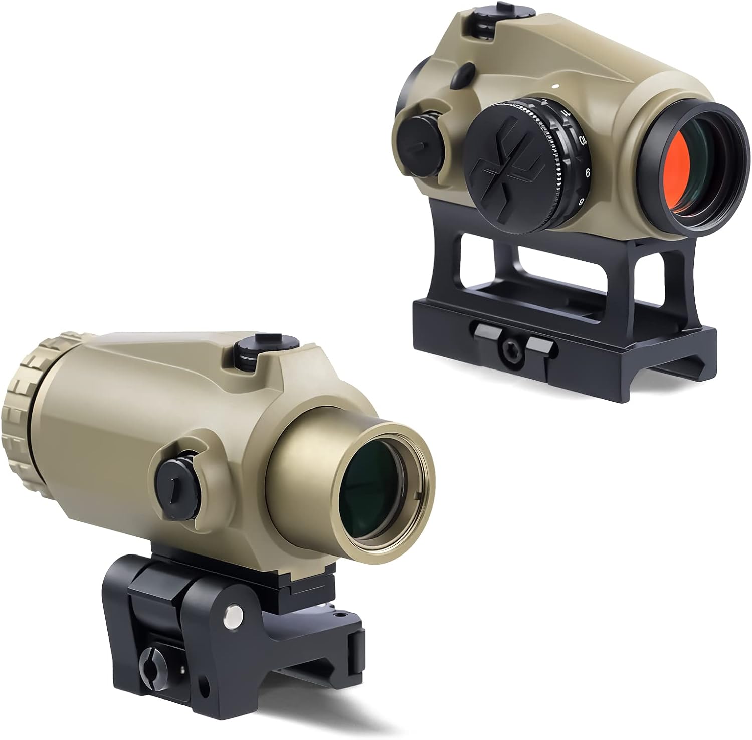 Black and Khaki 2 MOA 20mm Lens Tactical Red Dot Sight Scope 3X Magnifier Combo with 1 Inch Riser Mount Y630