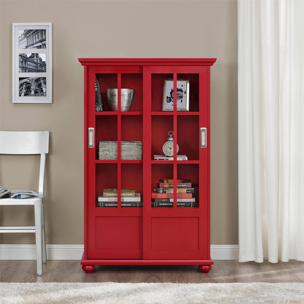 Red Bookcase with Sliding Glass Doors C24316