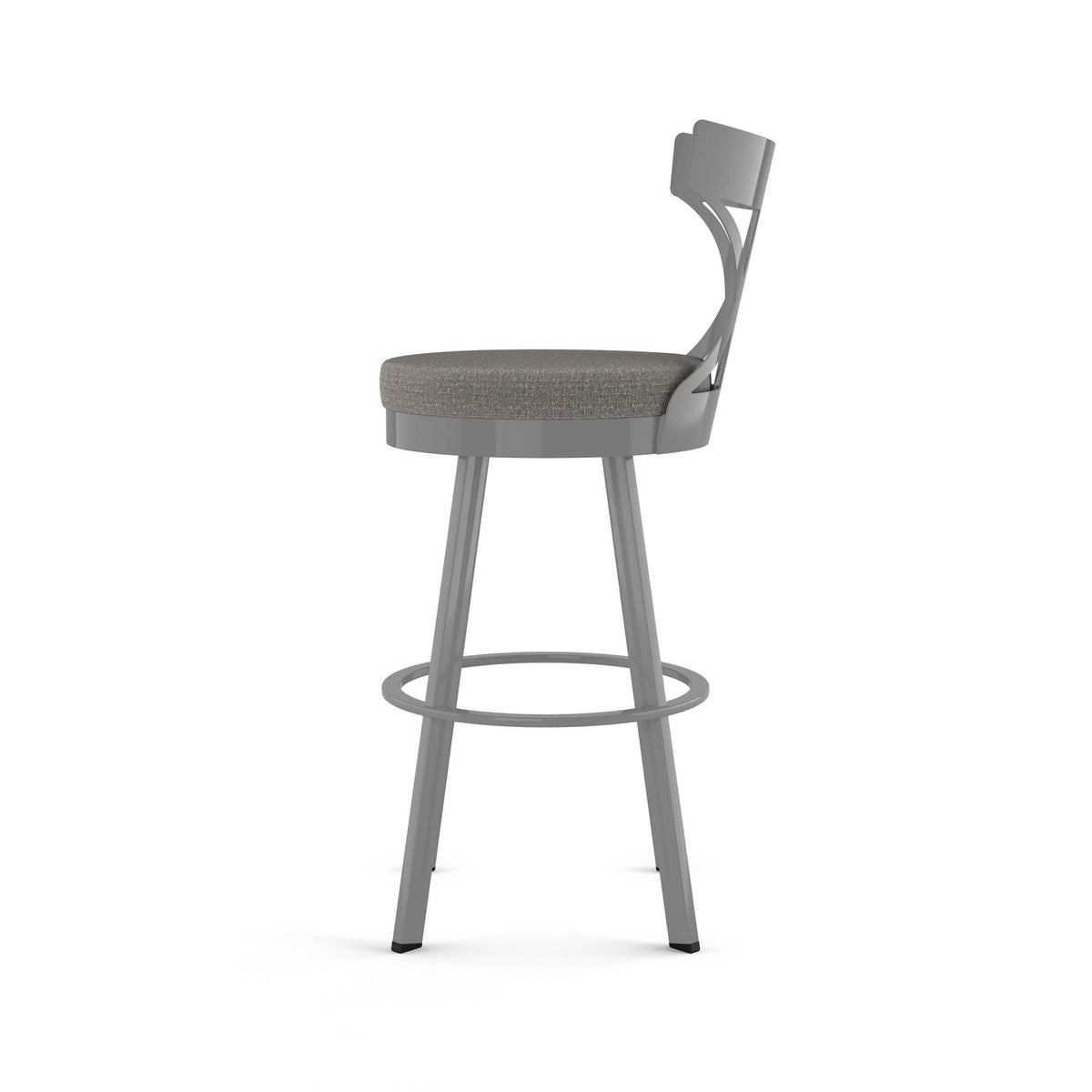 Grey Woven Fabric Black Metal Swivel Bar Stool C3223
