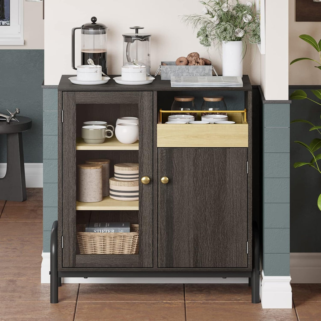 Coffee Bar Cabinet with Tempered Glass Door B950632