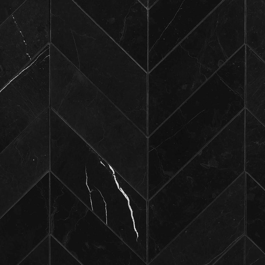 Nero Marquina 3x12 Chevron Honed Marble Tile L459