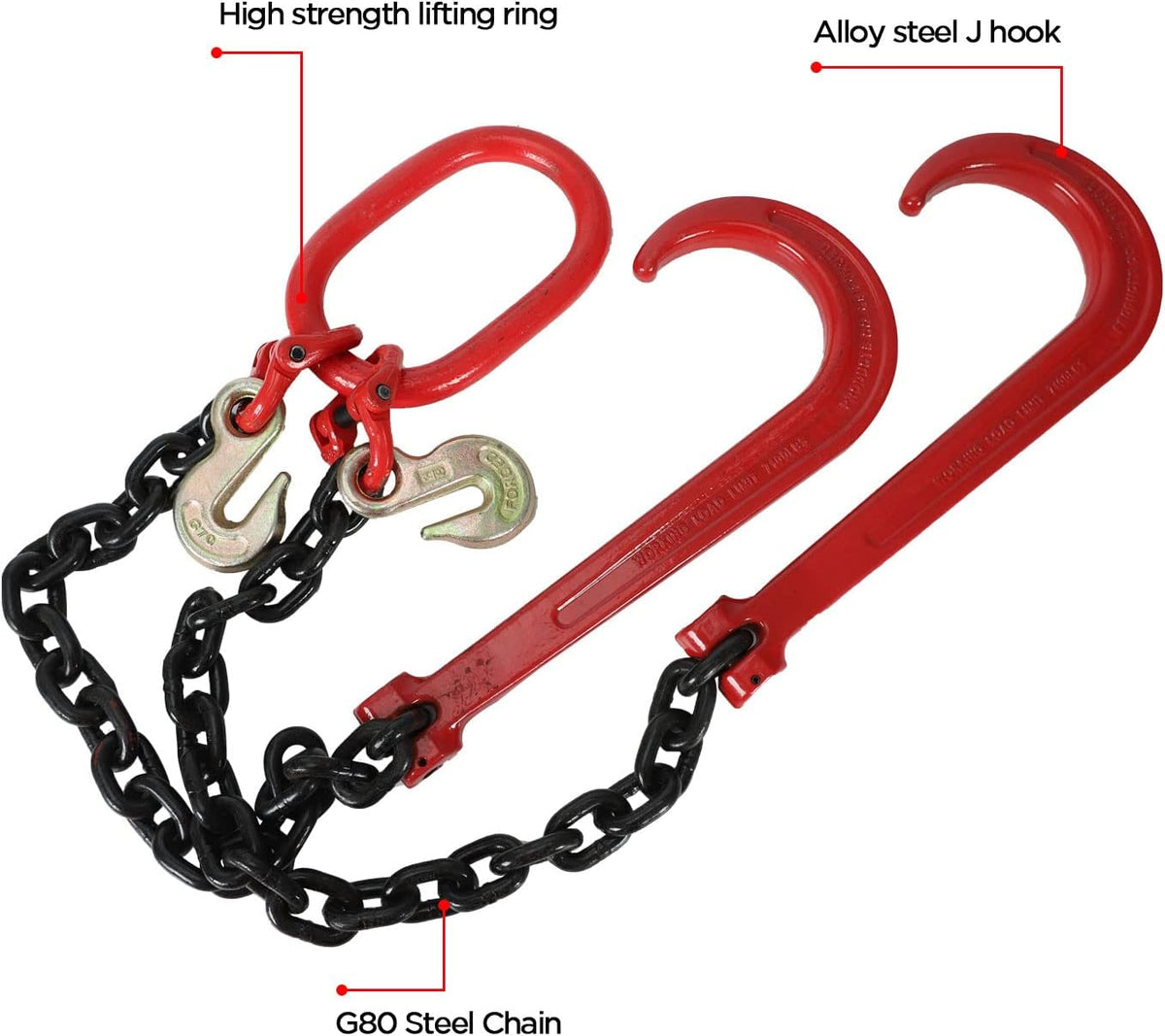 Tow Recovery V Chain with 3/8" x 2' Legs, Two 15" J-Hook & Eye Cradle Grab Hook L875429
