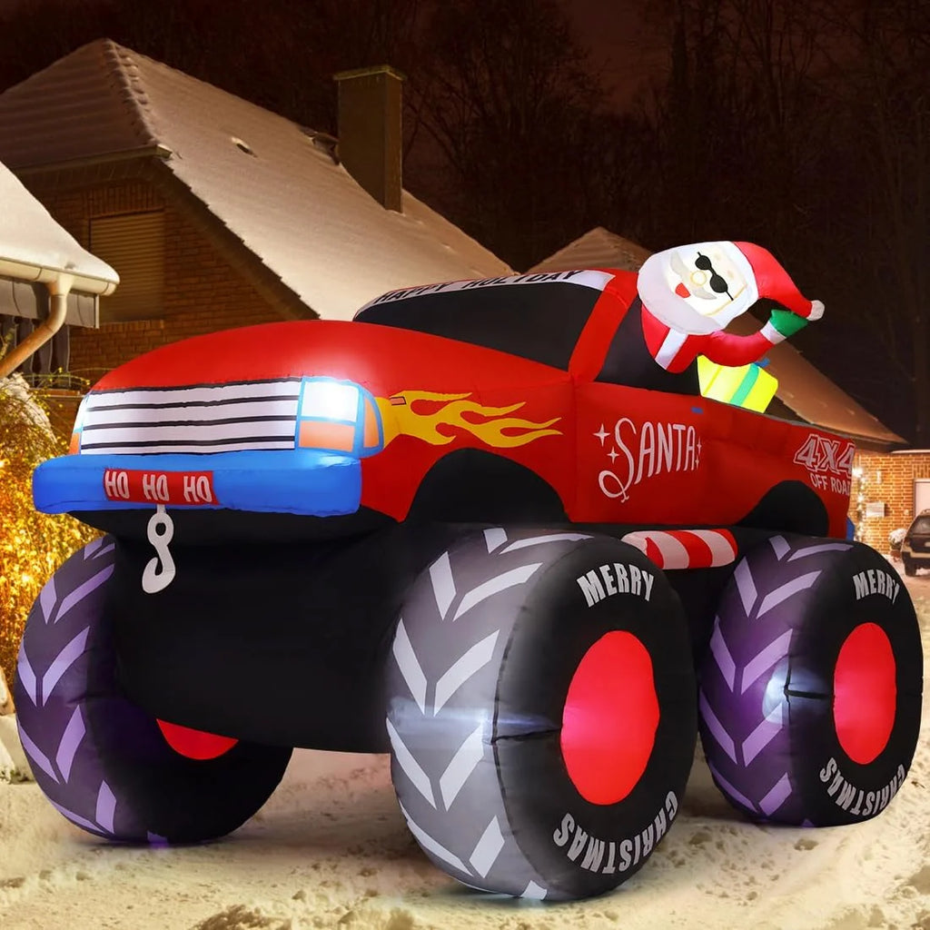 7.8 FT Christmas Inflatables Santa Claus on Truck Outdoor Decorations LED Lights Q440931