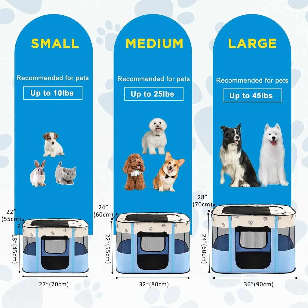 Blue Foldable Pop Up Pet Playpen with Floor and Mesh Door F63890