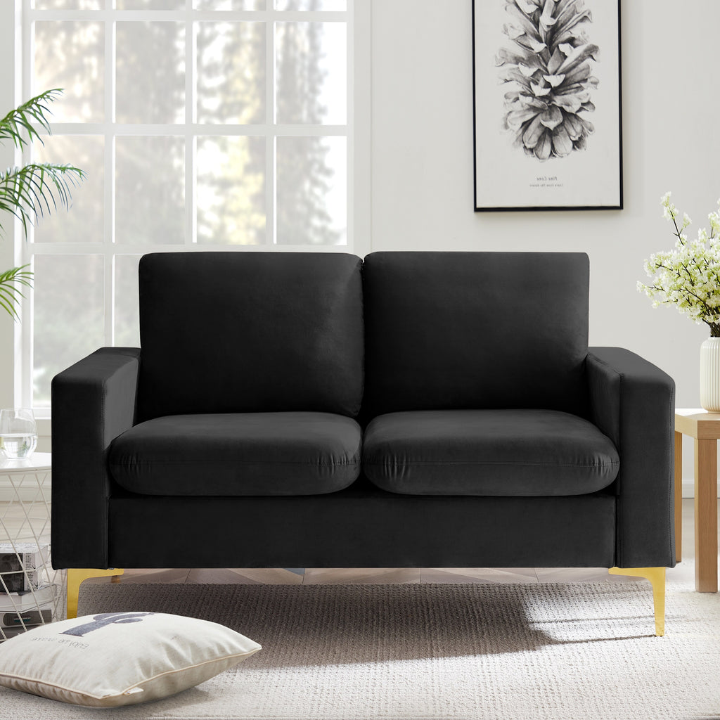 Orange Velvet Loveseat With Gold Metal Legs Square Armrest Small Sofa Couch Y21704
