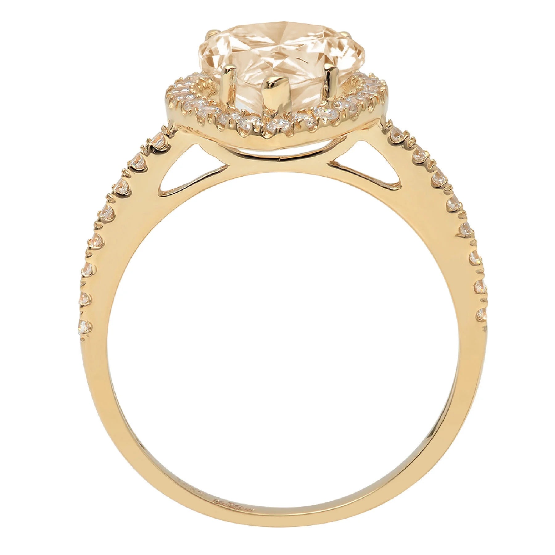 2.38ct Pear Cut Yellow Lab Created Moissanite 14k Yellow Gold Halo Ring Size 7.75 B331