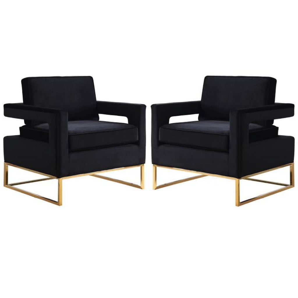 2 Piece Velvet Accent Chair Set in Black and Gold Q69904