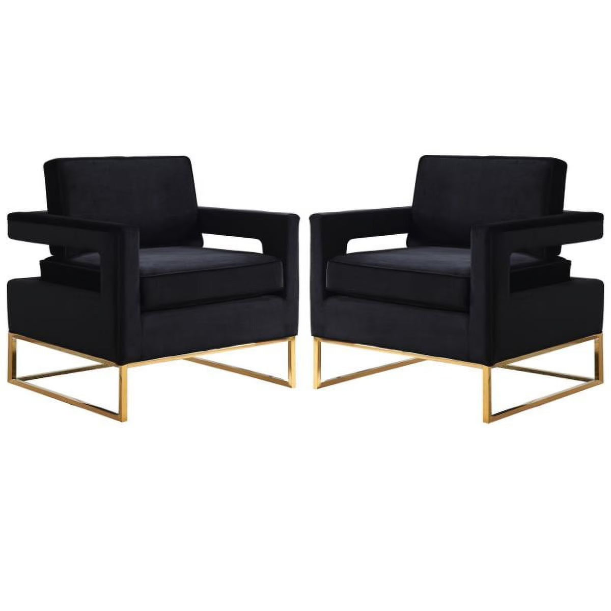 2 Piece Velvet Accent Chair Set in Black and Gold Q69904