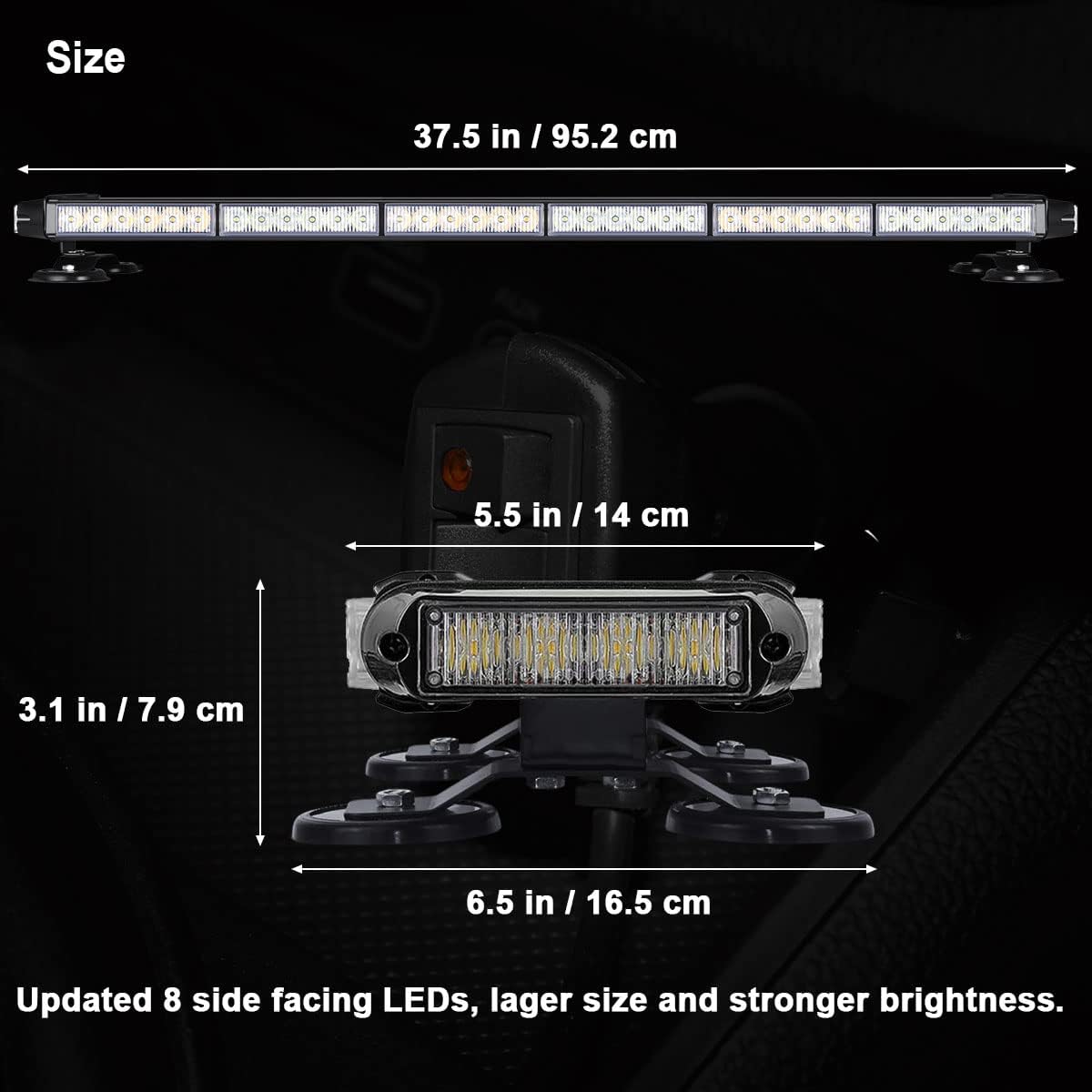 80 LED Amber White Emergency Strobe Light Bar with Strong Magnetic Double Side A768