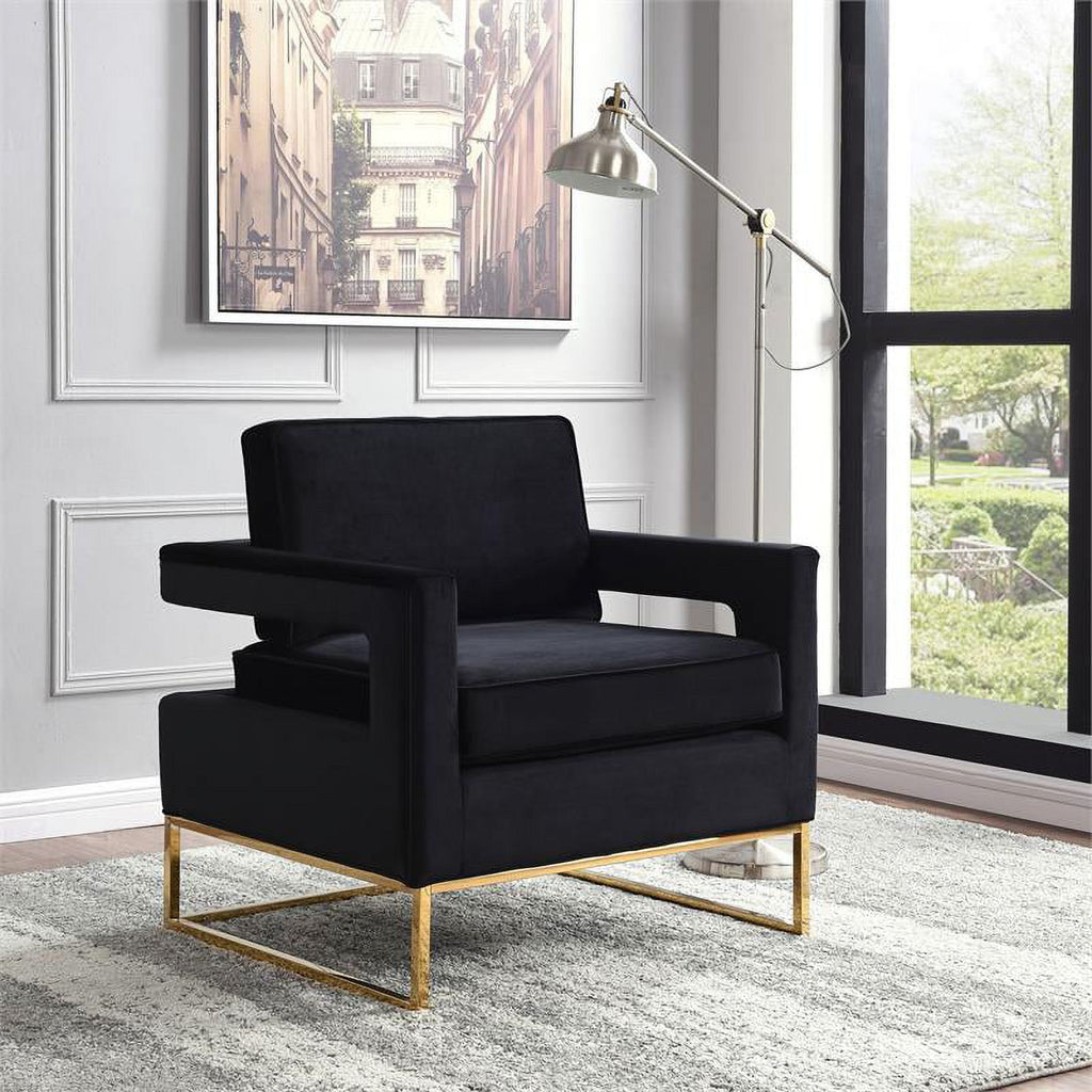 2 Piece Velvet Accent Chair Set in Black and Gold Q69904