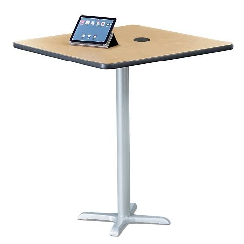 Black Laminate Top Bar Height Square Table with Power B2573