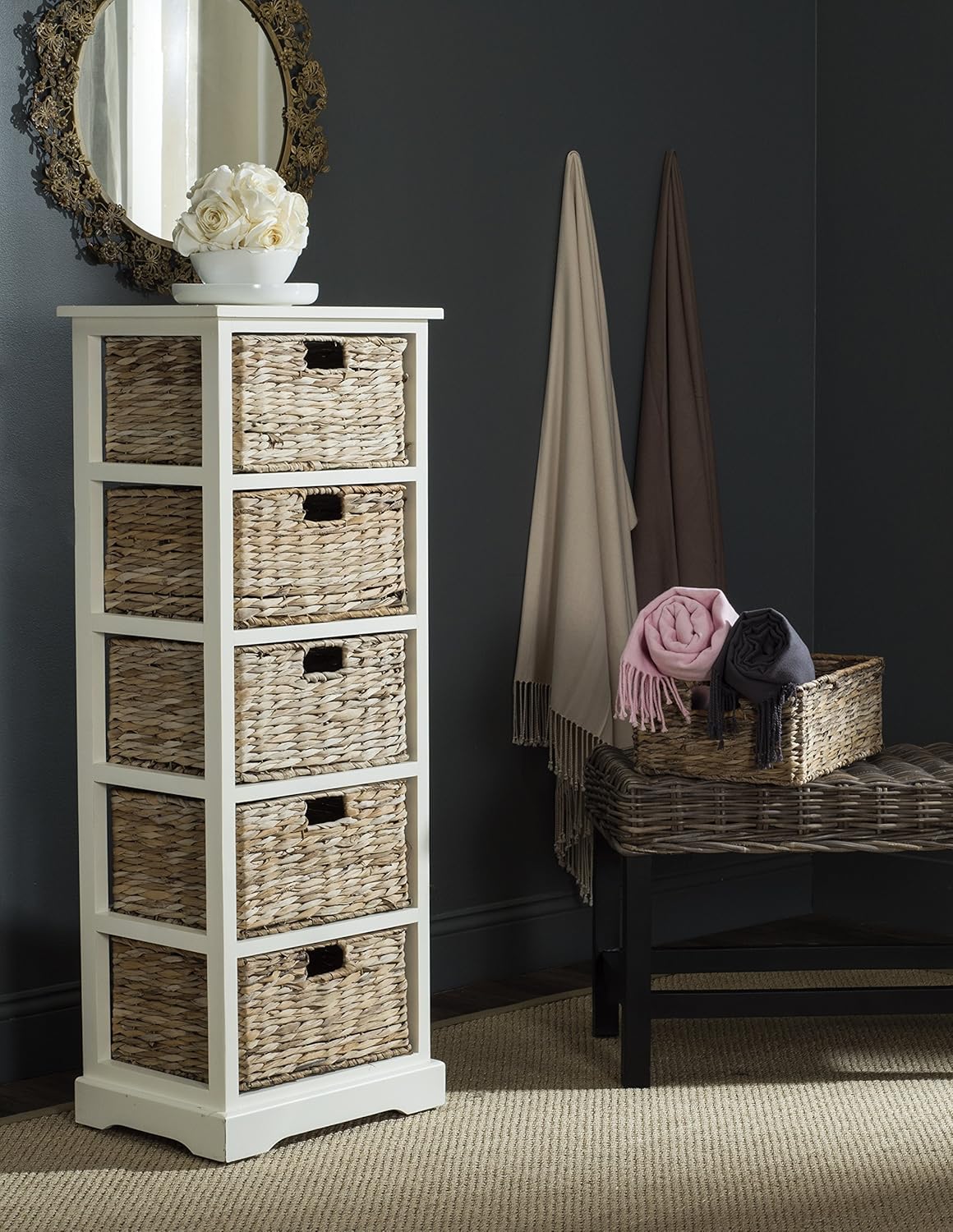 Black Wicker Basket Storage Tower I58287