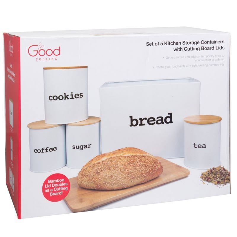 Extra Large Bread Box and 5 Piece Kitchen Canister Set with Bread Cutting Board J690868