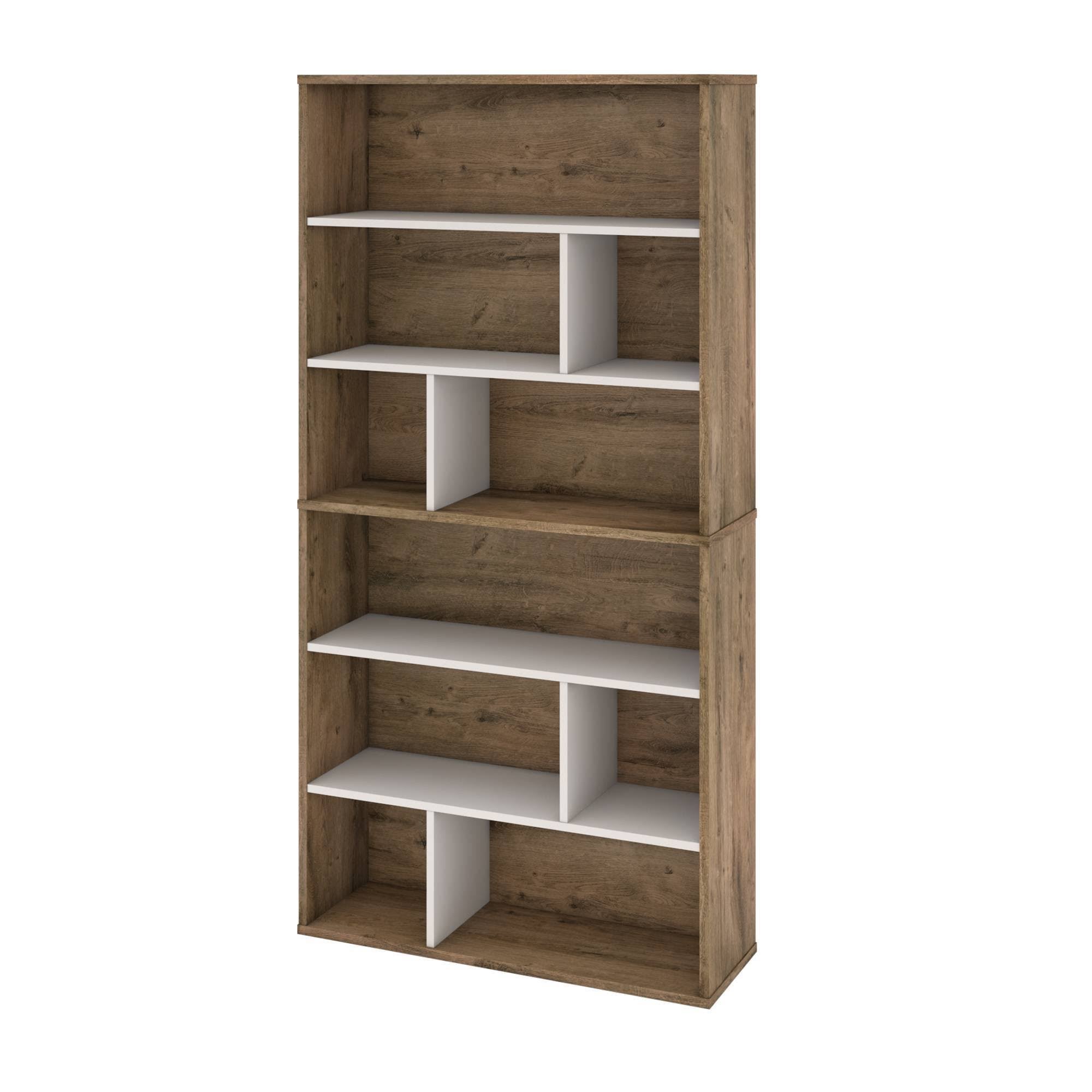 2-Piece Asymmetrical Shelving Unit Set in Rustic Brown u0026 Sandstone U219