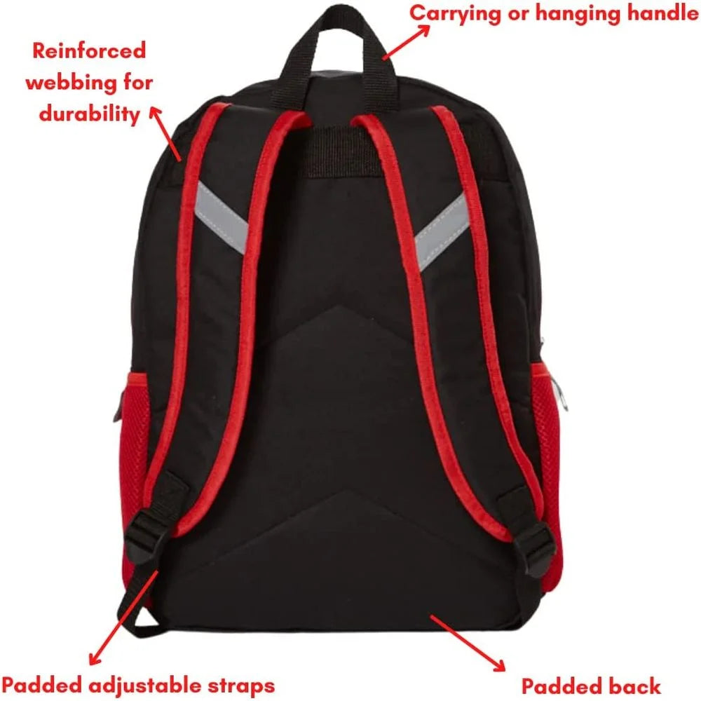 16 inch Red Black Spiderweb Backpack with Lunch Box and Water Bottle C8646