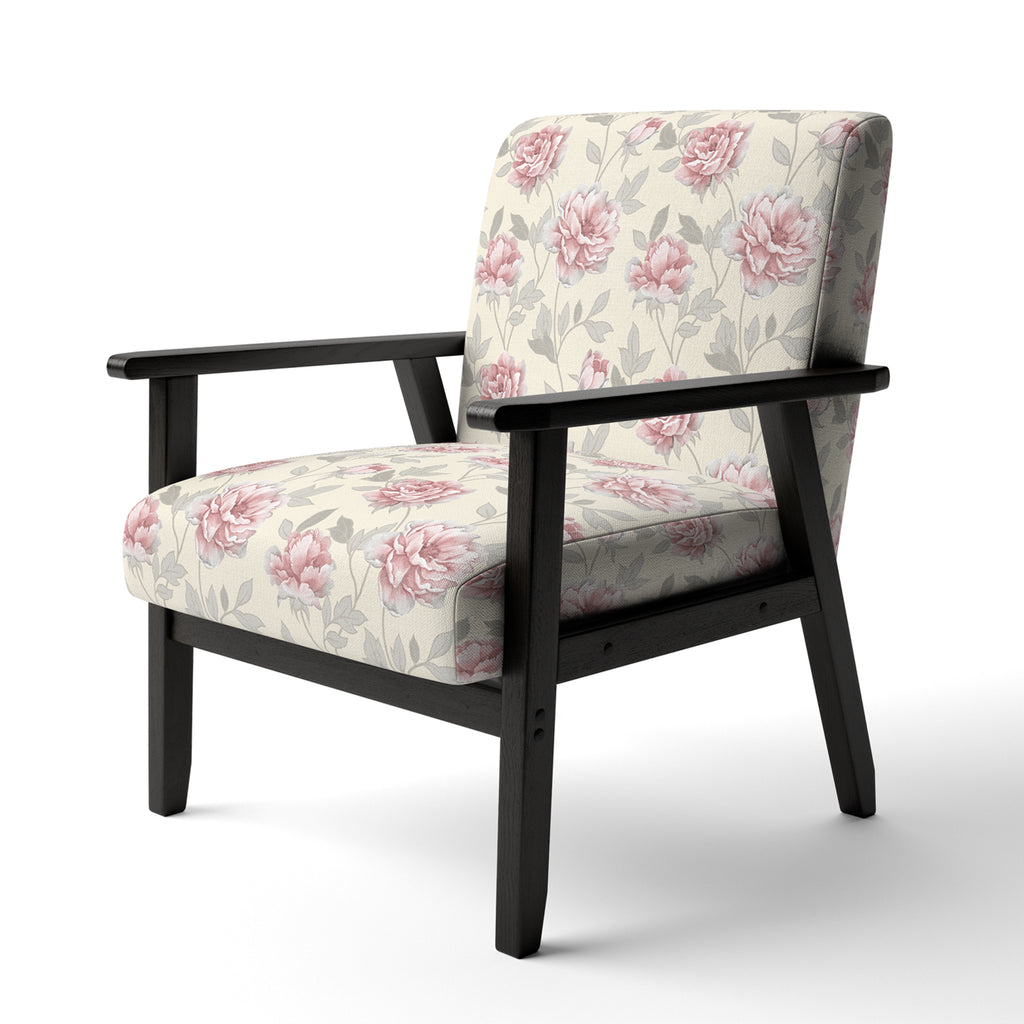 Pink Flowers and Grey Leaf Upholstered Accent Chair B309123