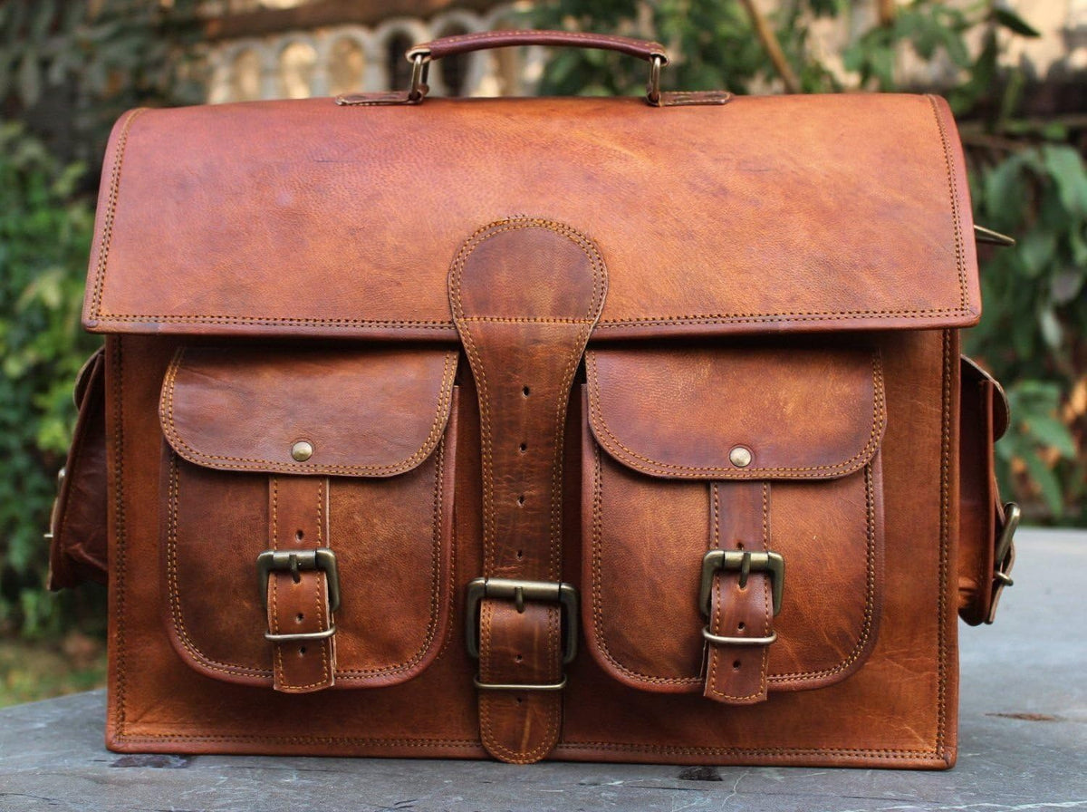 Vintage Leather Laptop Messenger Bag N9466