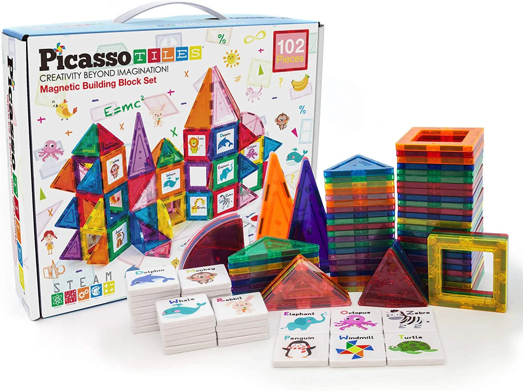 102 Piece Magnetic Tiles Construction Playset W8216