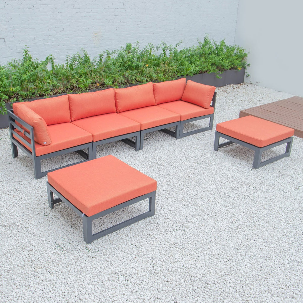 Black Aluminum 6-Piece Patio Sectional Sofa Set with Ottomans & Cushions Y58117