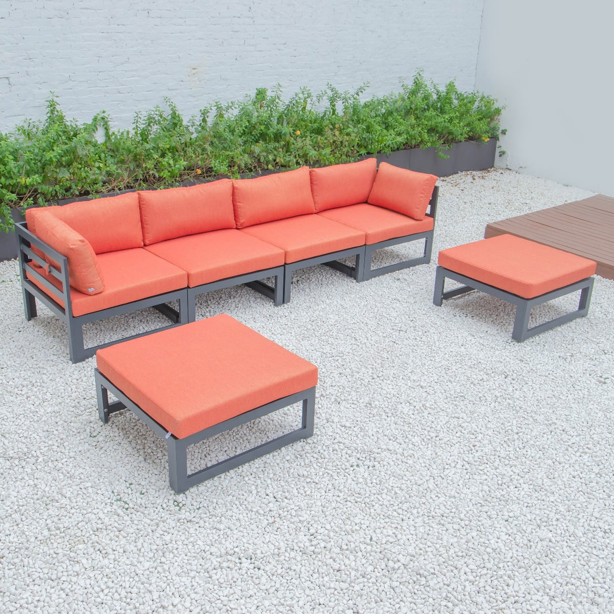 Black Aluminum 6-Piece Patio Sectional Sofa Set with Ottomans & Cushions Y58117