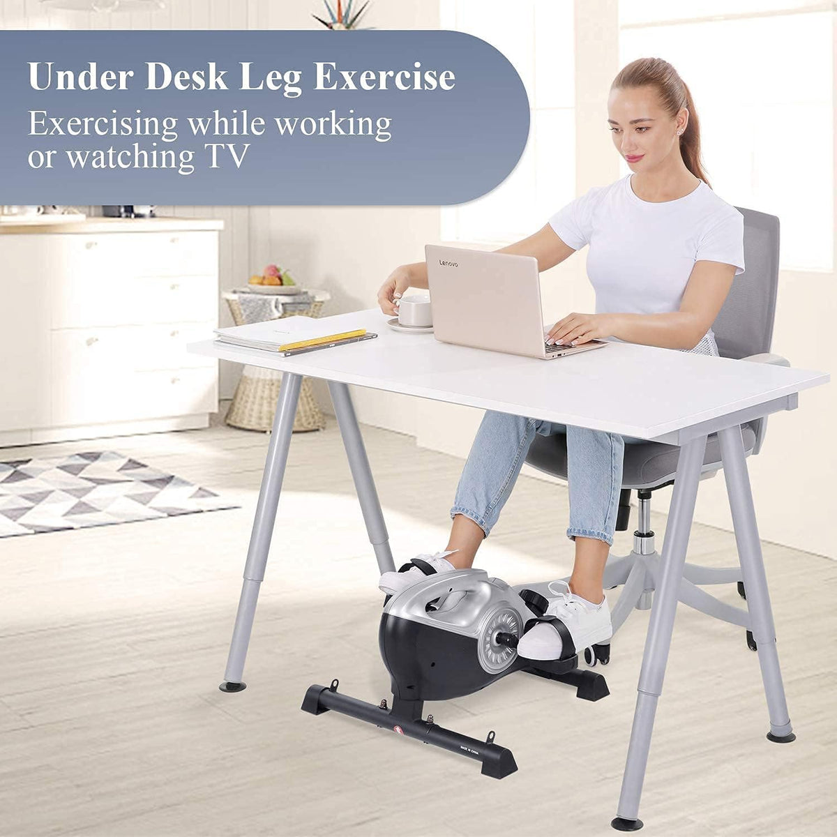 Magnetic Exercise Bike Pedal Exerciser with LCD Monitor and Resistance Bands P412