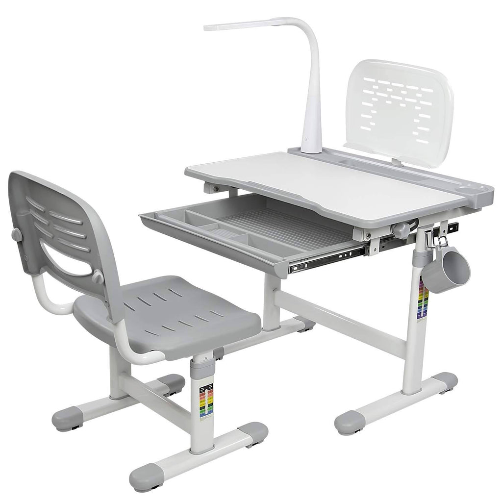 Gray Kid's Desk and Chair Set with Lamp and Book Holder D266956