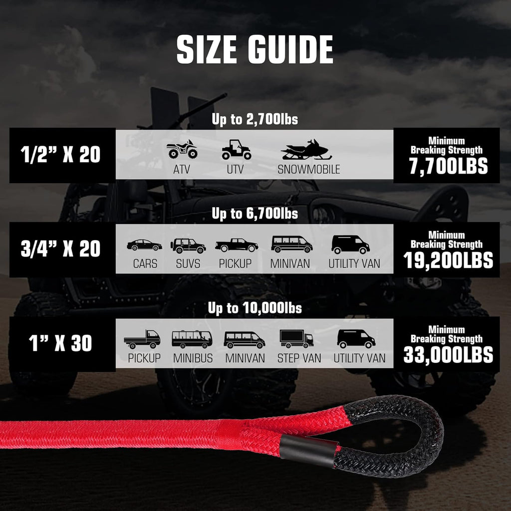Red Kinetic Recovery & Tow Rope with 2 Soft Shackles Offroad Recovery Kit V344703