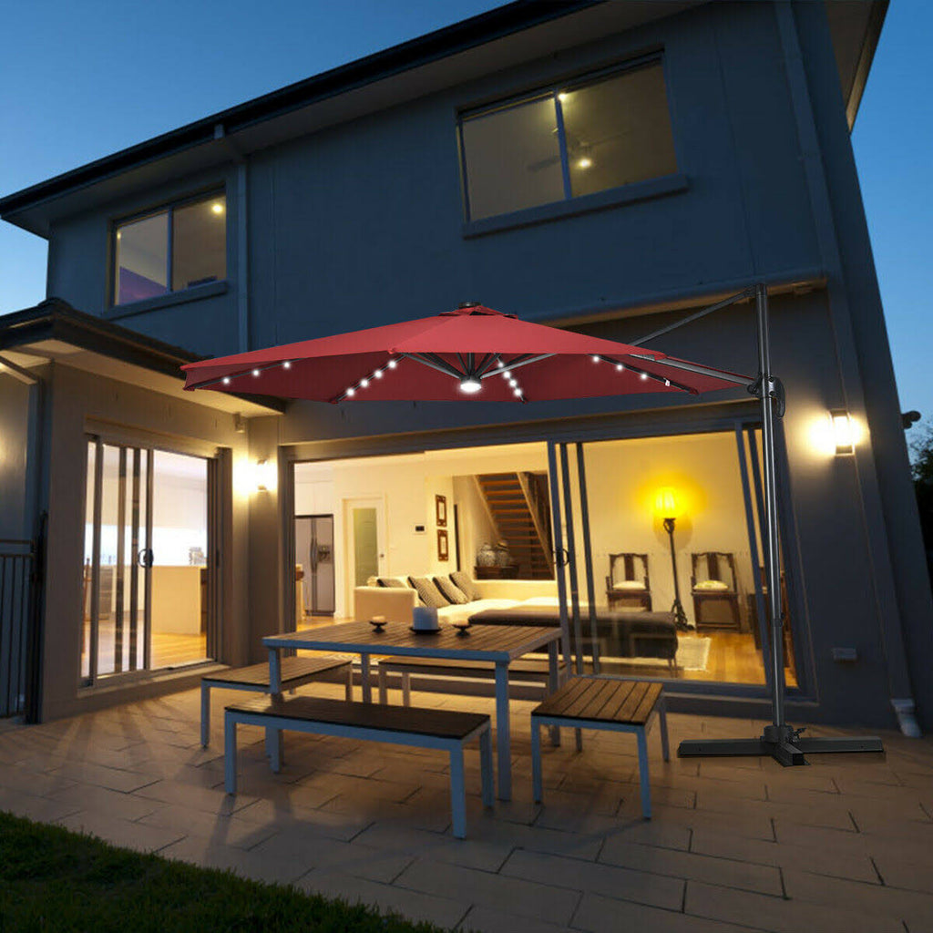 Wine Patio Offset Cantilever Umbrella with Solar Lights X19314